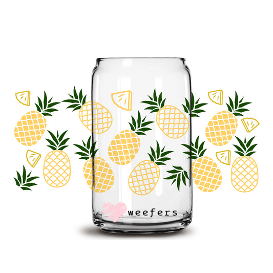 Pineapple Delight 16oz Libbey Glass Can UV DTF or Sublimation Cup Wrap - Decal Transfer - Weefers