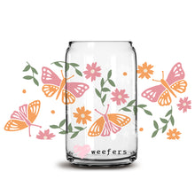 Load image into Gallery viewer, Orange and Pink Butterflies 16oz Libbey Glass Can UV-DTF or Sublimation Wrap - Decal
