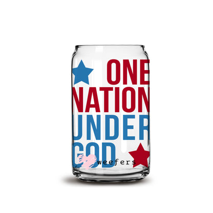 One Nation Under God 16oz Libbey Glass Can UV DTF or Sublimation Wrap - Decal - Weefers