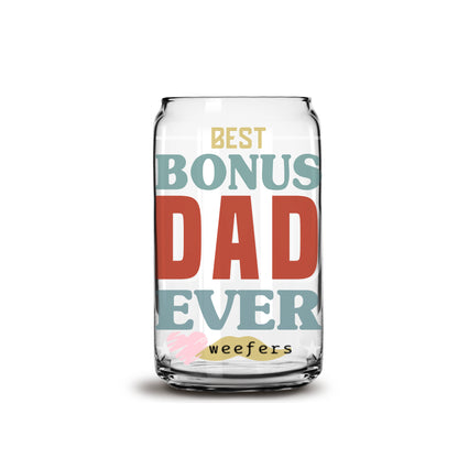 Father's Dad Best Bonus Dad Ever 16oz Libbey Glass Can UV DTF or Sublimation Wrap - Decal - Weefers