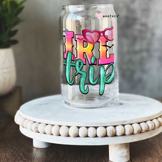 Girls Trip Pinks and Teals 16oz Libbey Glass Can UV DTF or Sublimation Cup Wrap - Decal Transfer Weefers