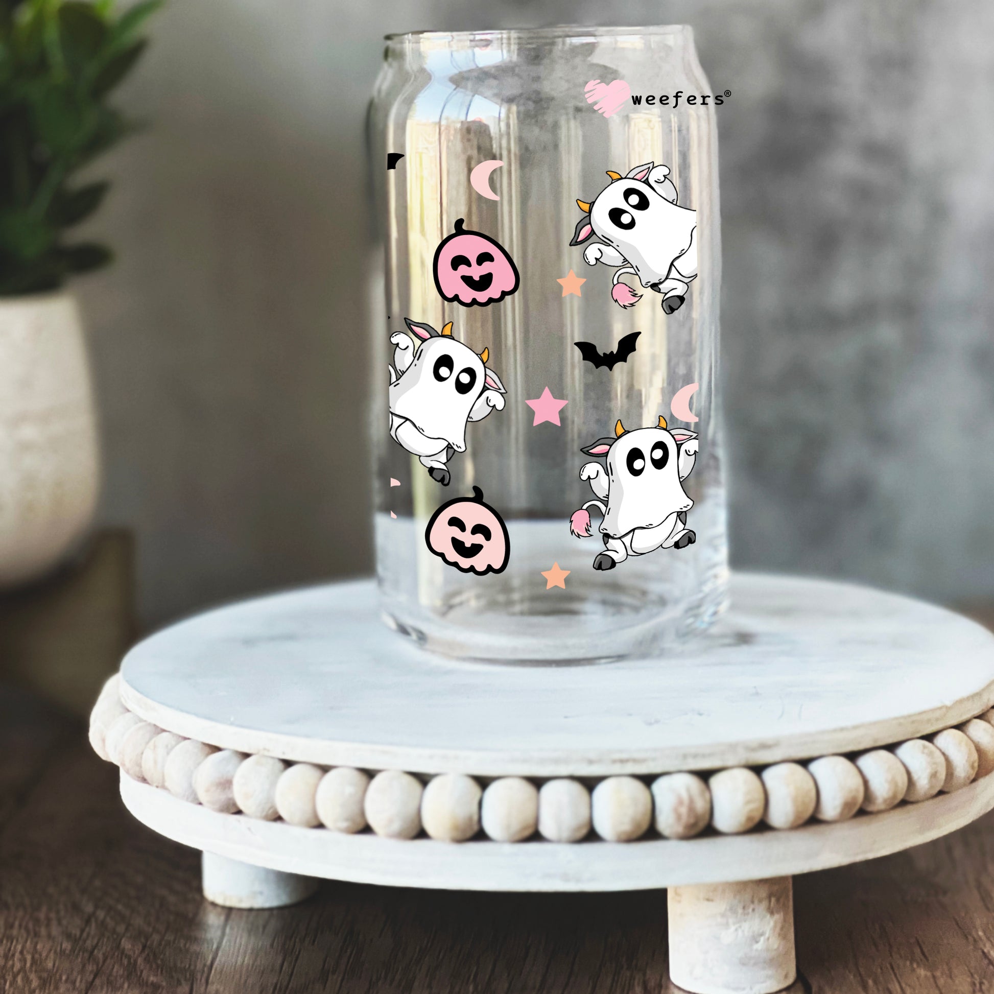 Cute Cow Ghosts Halloween 16oz Libbey Glass Can UV DTF or Sublimation Wrap - Decal - Weefers