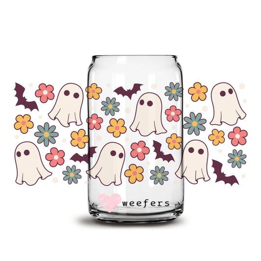 Retro Floral Ghost 16oz Libbey Glass Can UV DTF or Sublimation Wrap - Decal - Weefers