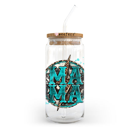 Mama Teal Leopard 20oz Libbey Glass Can UV DTF or Sublimation Wrap - Decal Transfer - Weefers