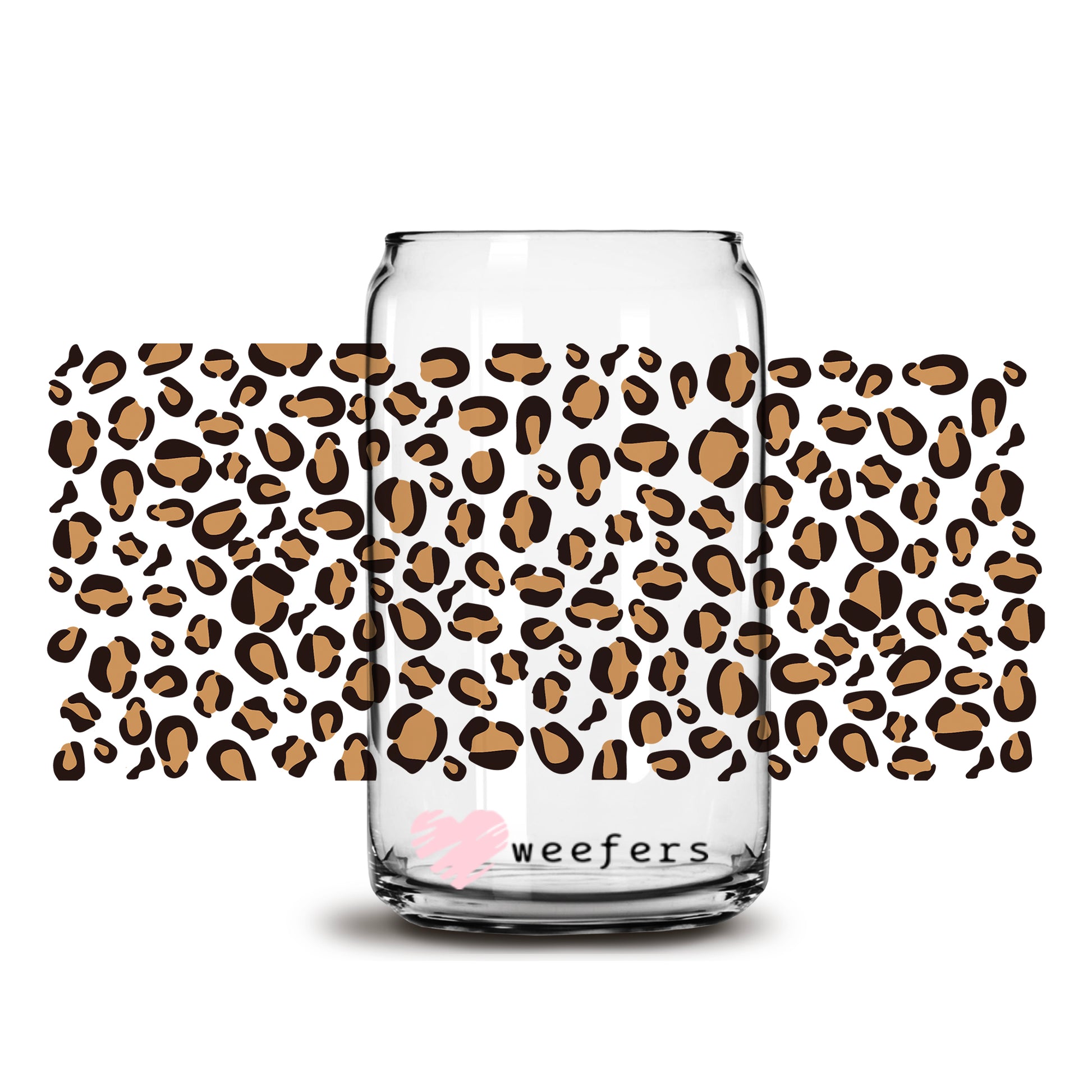 Brown Cheetah Print 16oz Libbey Glass Can UV DTF or Sublimation Wrap - Decal - Weefers