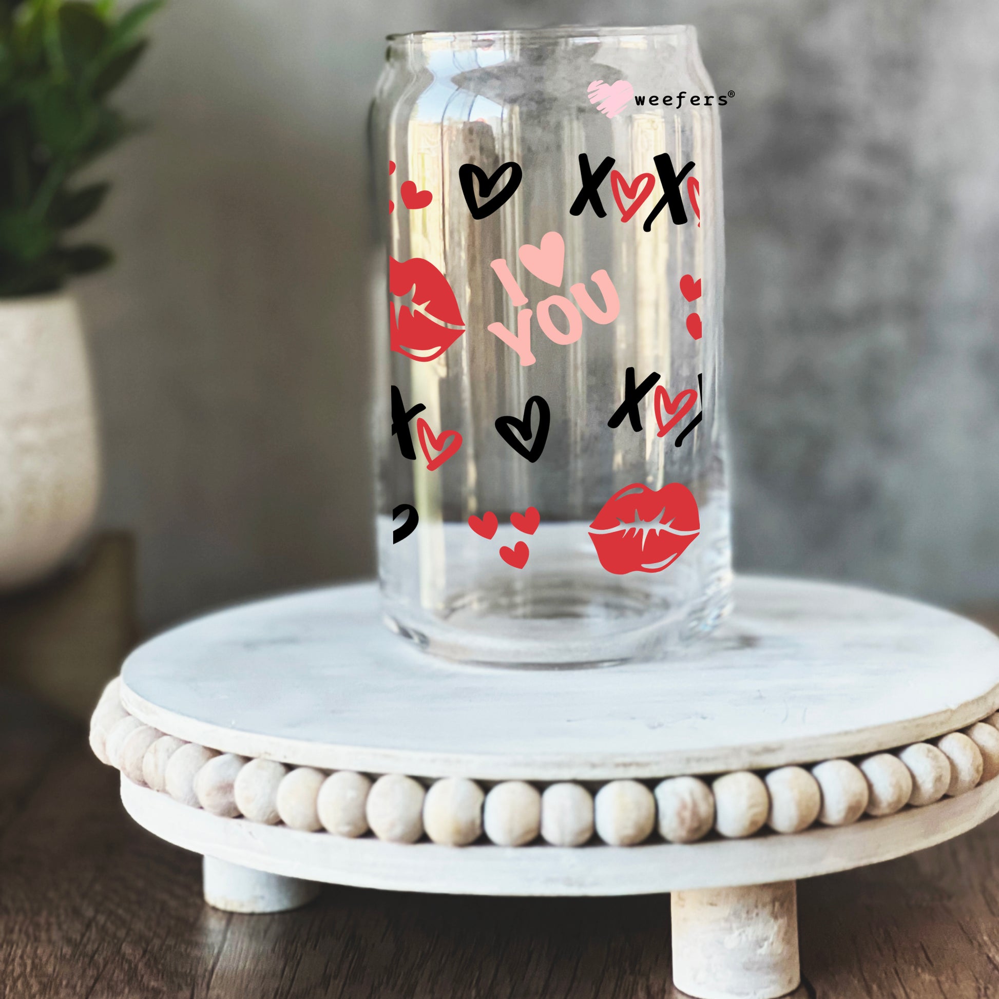 I Love You XOXO Valentine's Day 16oz Libbey Glass Can UV DTF or Sublimation Cup Wrap - Decal Transfer - Weefers