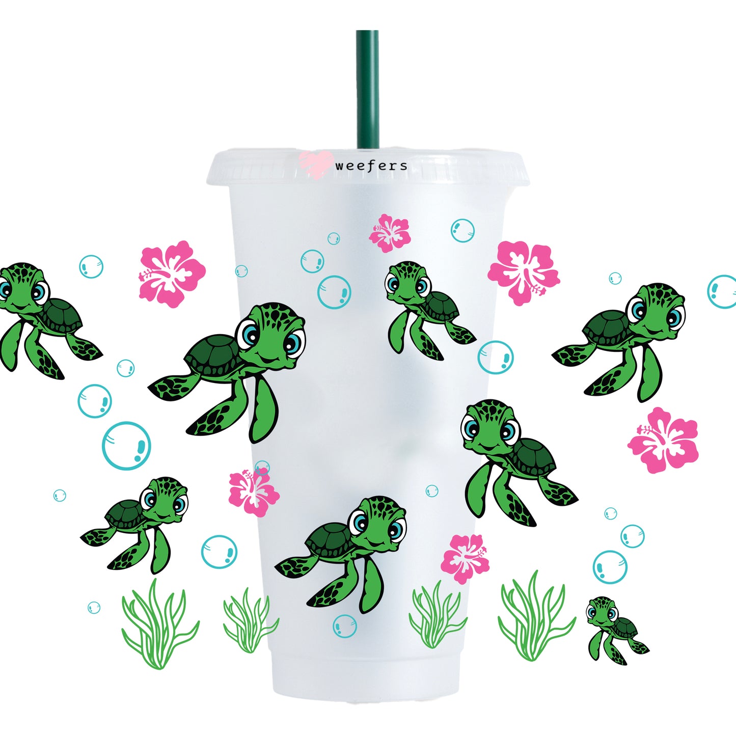 Cute Turtle 24oz UV DTF Cold Cup Wrap - Ready to apply Wrap - HOLE - Weefers