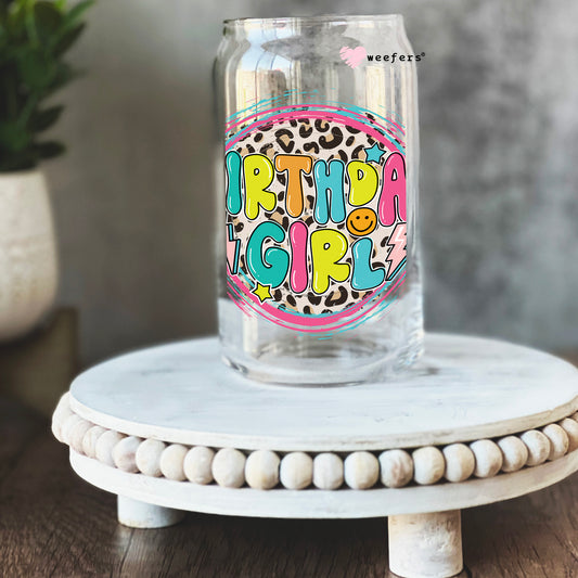 Birthday Girl Cheetah 16oz Libbey Glass Can UV DTF or Sublimation Cup Wrap - Decal Transfer Weefers