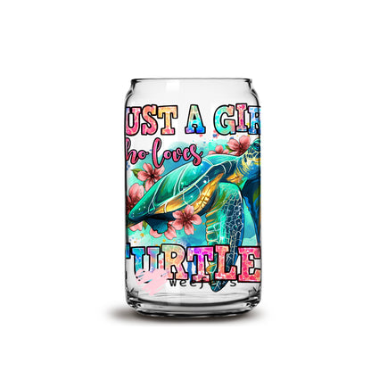 Just a Girl That Loves Turtles 16oz Libbey Glass Can UV DTF or Sublimation Wrap - Decal - Weefers