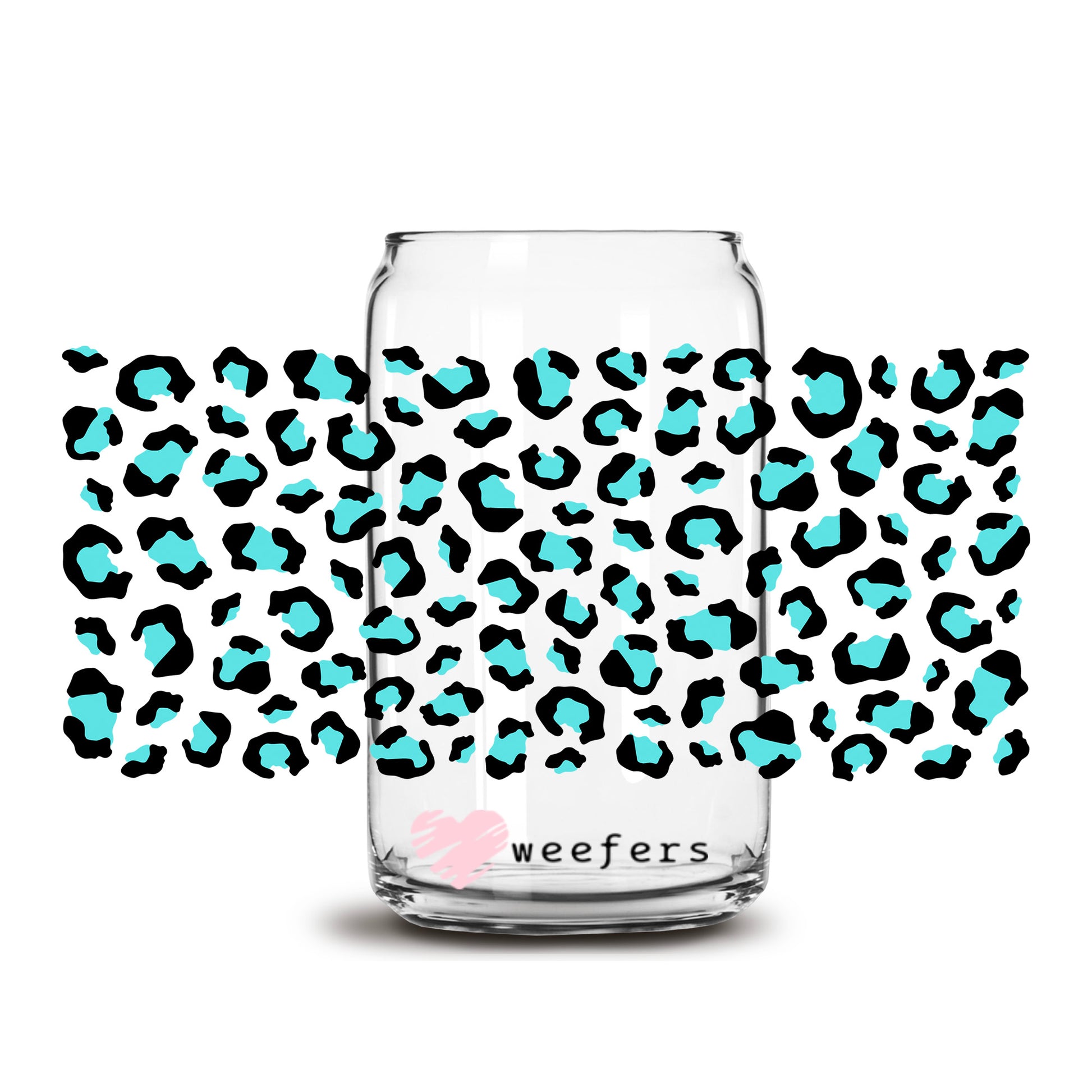 Turquoise Leopard 16oz Libbey Glass Can UV DTF or Sublimation Cup Wrap - Decal Transfer - Weefers