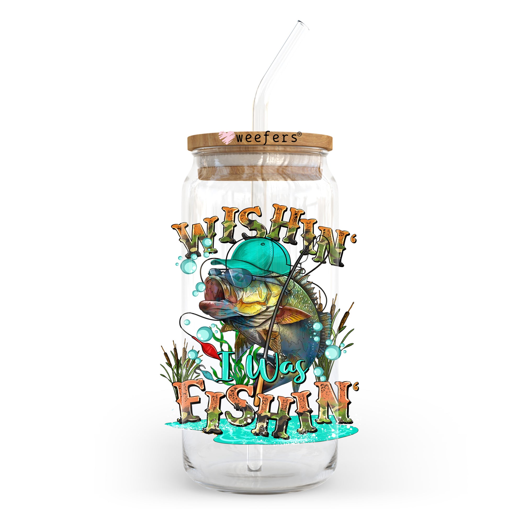 Wishin' I was Fishin' 20oz Libbey Glass Can UV DTF or Sublimation Wrap - Decal Transfer Weefers