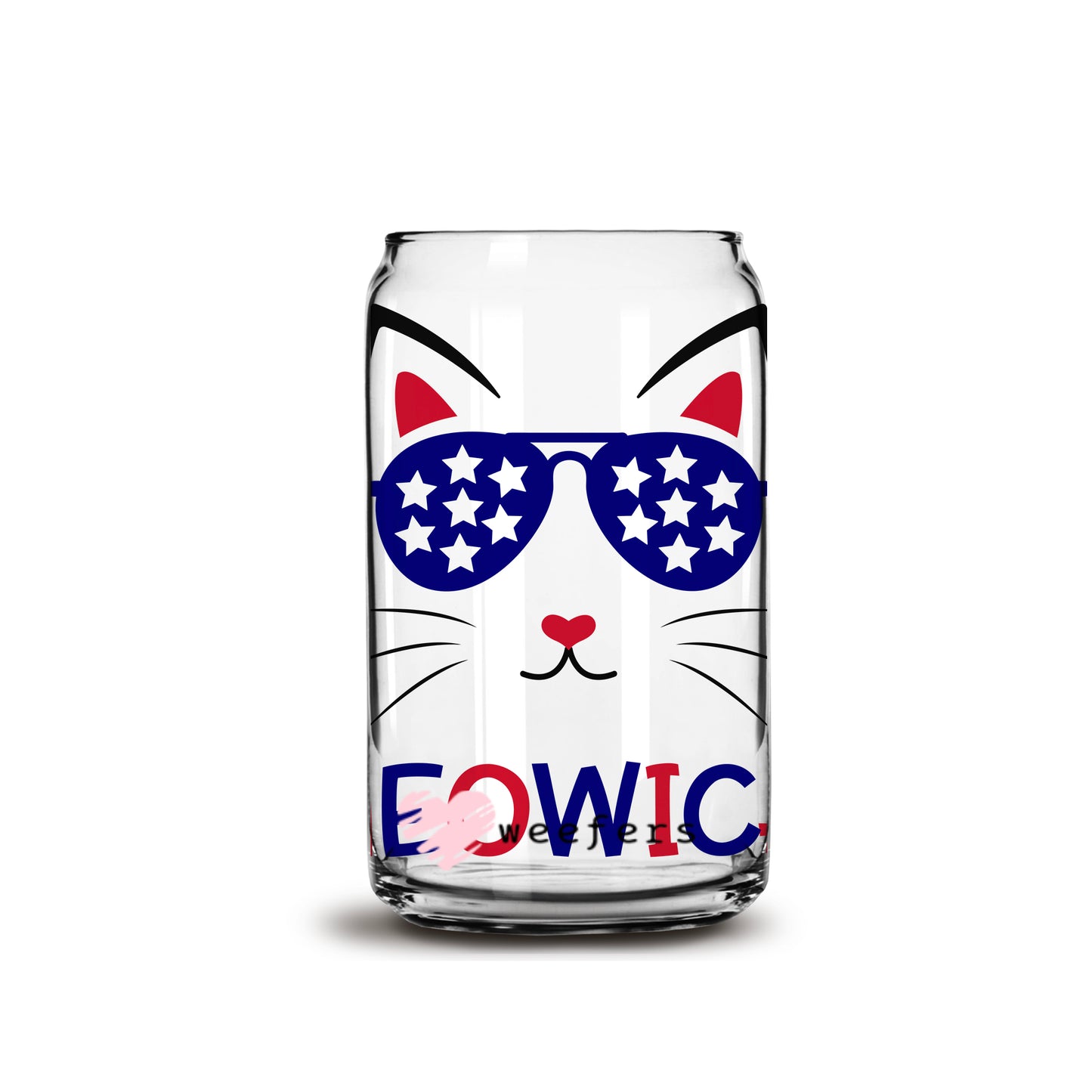 4th of July Meowica Cat 16oz Libbey Glass Can UV DTF or Sublimation Wrap - Decal - Weefers