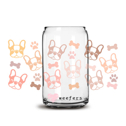 Pastel Frenchies 16oz Libbey Glass Can UV DTF or Sublimation Cup Wrap - Decal Transfer - Weefers