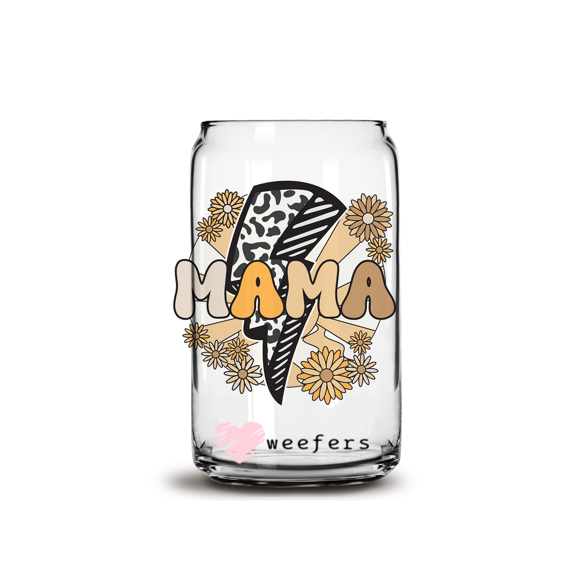 Mama Beige Lightening Bolt 16oz Libbey Glass Can UV DTF or Sublimation Cup Wrap - Decal Transfer - Weefers