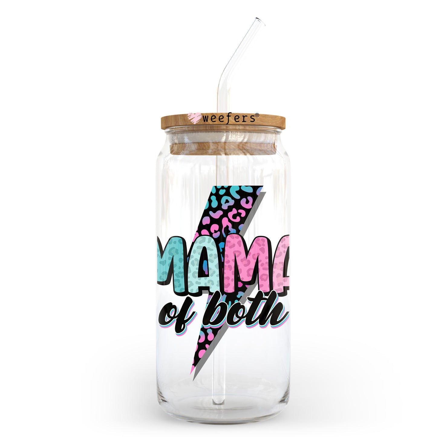 Pink and Blue Mama' of Both Lightening 20oz Libbey Glass Can UV DTF or Sublimation Wrap - Decal Transfer - Weefers