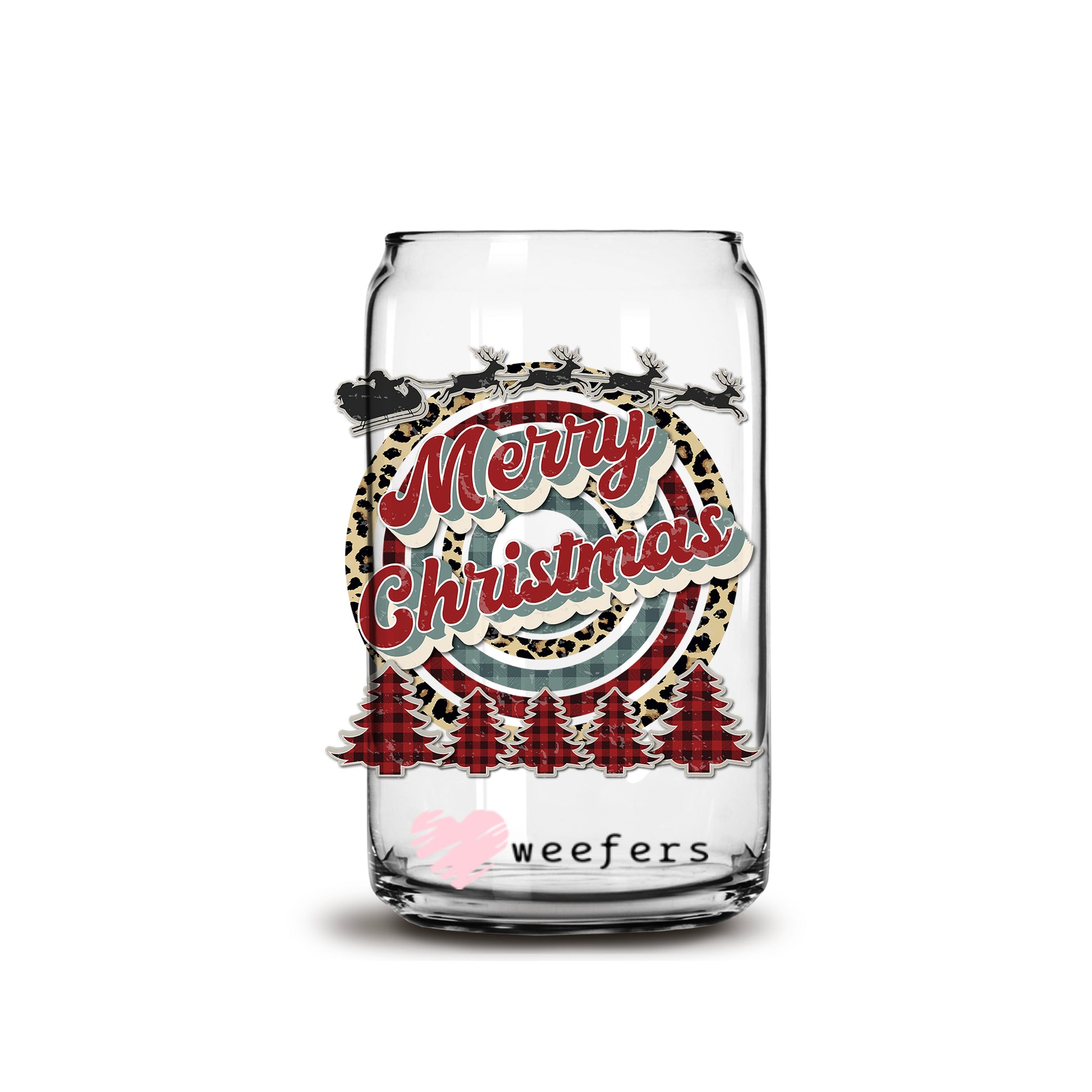 Vintage Merry Christmas 16oz Libbey Glass Can UV DTF or Sublimation Wrap - Decal - Weefers