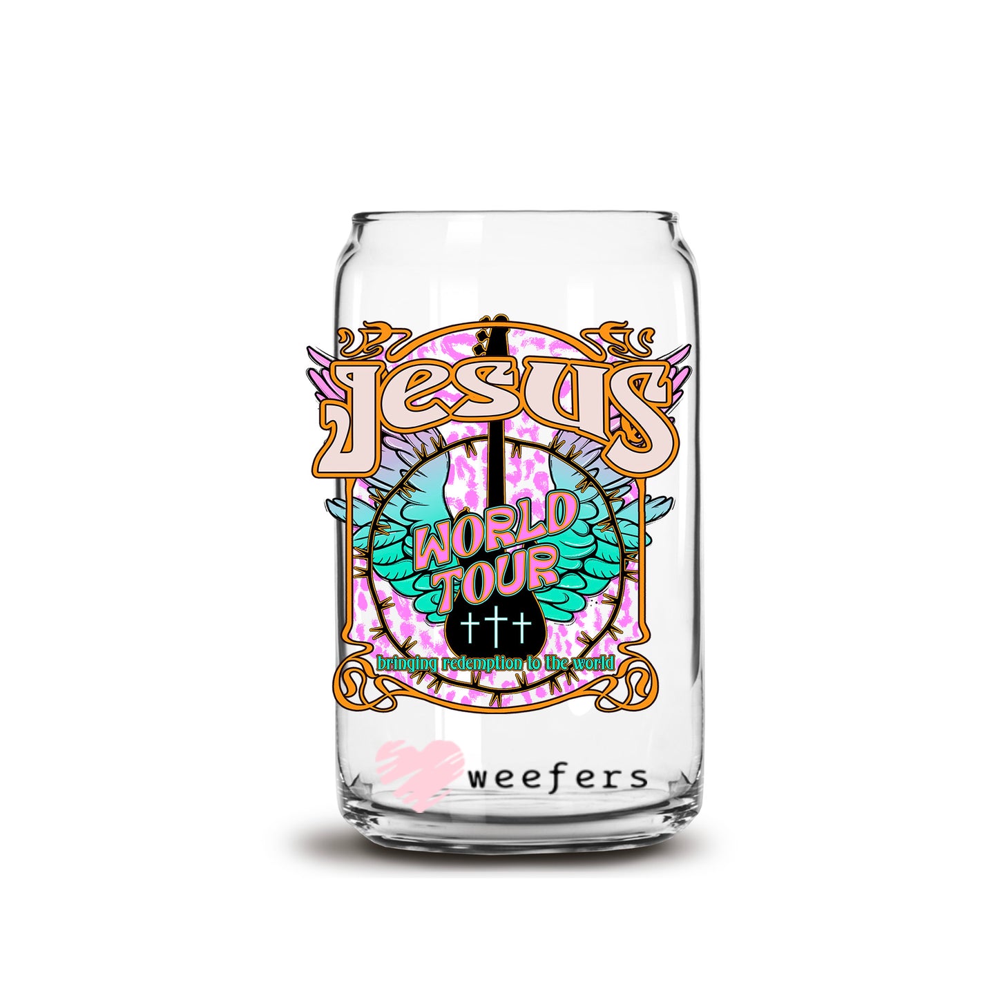 Jesus World Tour 16oz Libbey Glass Can UV DTF or Sublimation Cup Wrap - Decal Transfer - Weefers