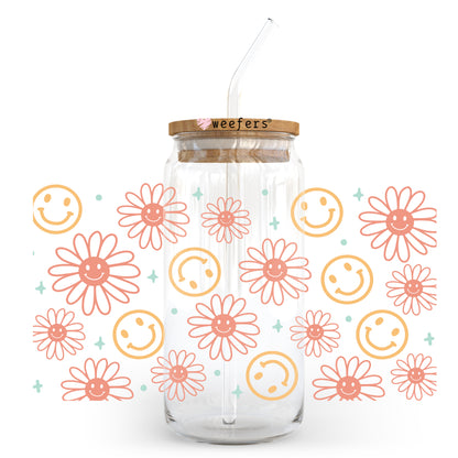 Retro Flowers and Smiles 20oz Libbey Glass Can, 34oz Hip Sip, 40oz Tumbler UV DTF or Sublimation Decal Transfer - Weefers