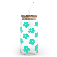 Load image into Gallery viewer, Teal Retro Flowers 20oz Libbey Glass Can UV-DTF or Sublimation Wrap - Decal
