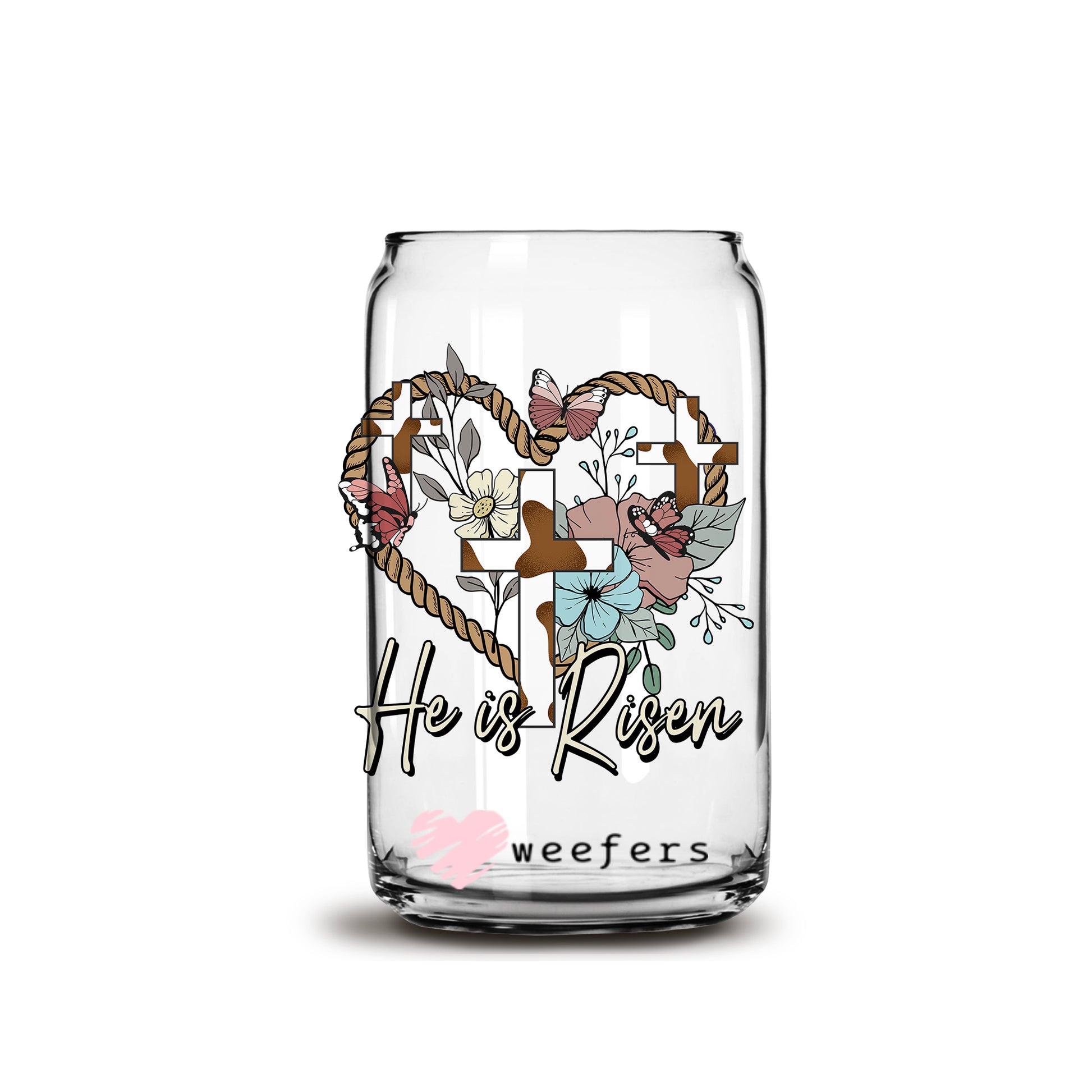 He Is Risen Christian Easter 16oz Libbey Glass Can UV DTF or Sublimation Cup Wrap - Decal Transfer - Weefers