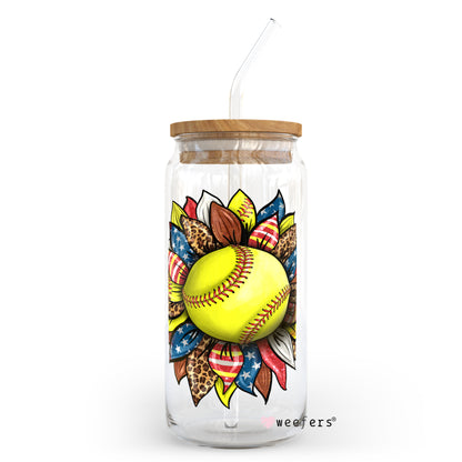 Softball Flower 20oz Libbey Glass Can, 34oz Hip Sip, 40oz Tumbler UV DTF or Sublimation Decal Transfer - Weefers