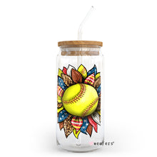 Load image into Gallery viewer, Softball Flower 20oz Libbey Glass Can UV-DTF or Sublimation Wrap - Decal
