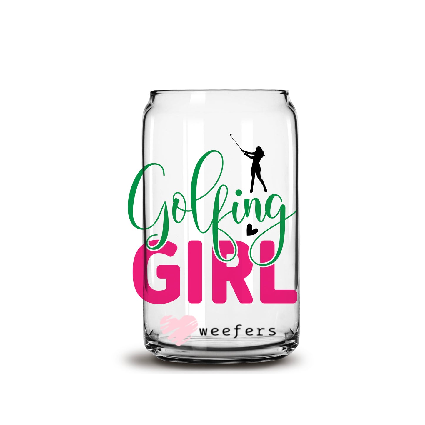 Golfing Girl 16oz Libbey Glass Can UV DTF or Sublimation Wrap - Decal - Weefers