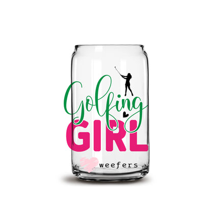 Golfing Girl 16oz Libbey Glass Can UV DTF or Sublimation Wrap - Decal - Weefers