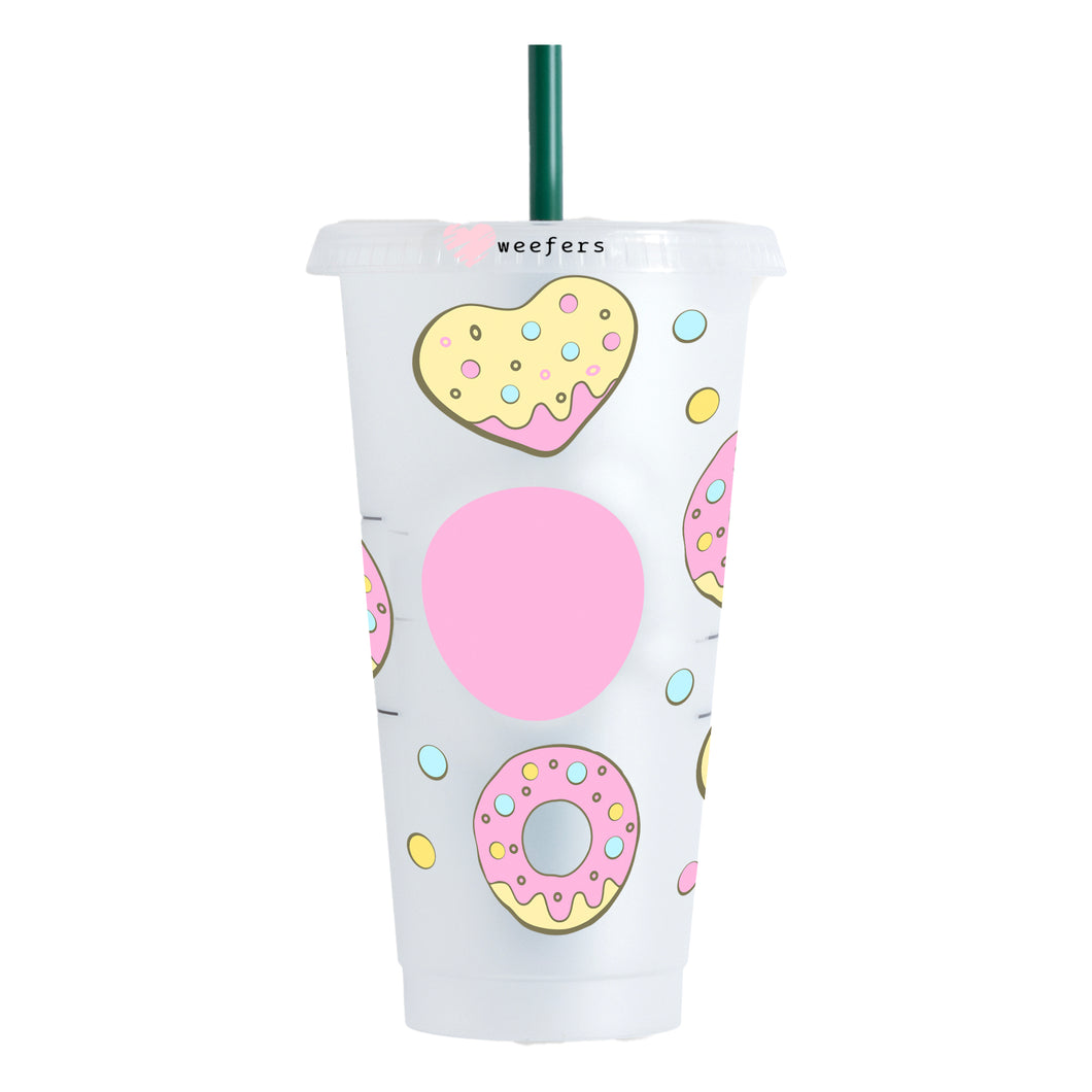 Pastel Heart Pink donuts Cold Cup Wrap- Hole - Ready to apply