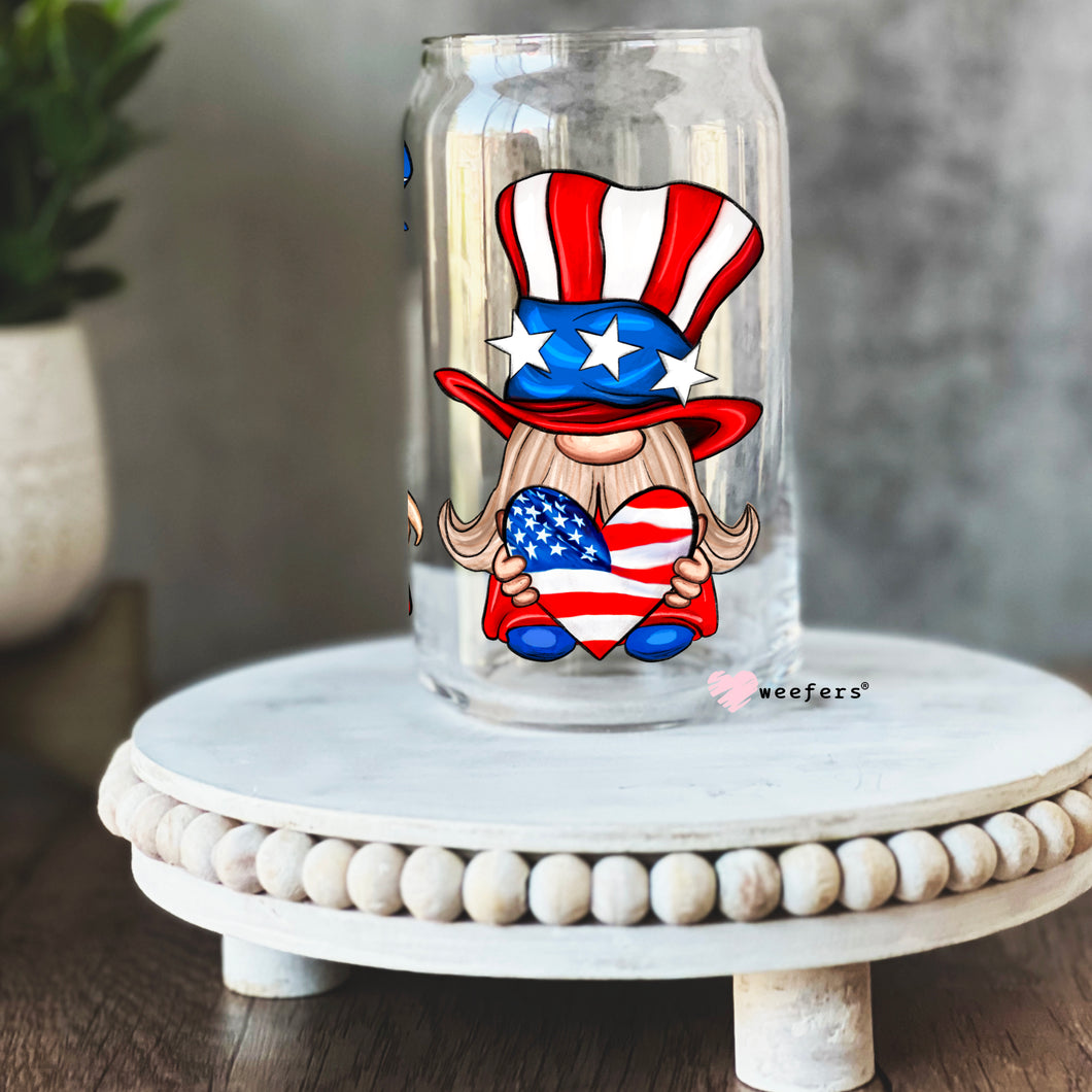 4th of July Gnomes 16oz Libbey Glass Can UV-DTF or Sublimation Wrap - Decal