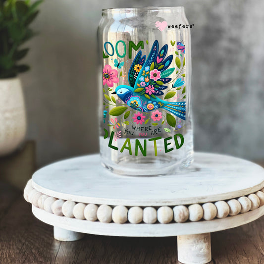 Bloom Where You are Planted 16oz Libbey Glass Can UV DTF or Sublimation Cup Wrap - Decal Transfer Weefers