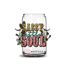 Load image into Gallery viewer, a glass jar with the words sassy and soul on it
