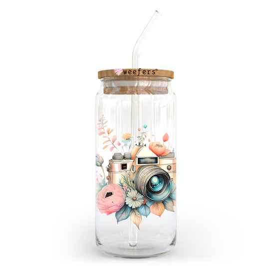 Floral Camera 20oz Libbey Glass Can UV DTF or Sublimation Wrap - Decal Weefers