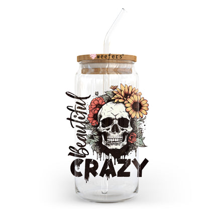 Beautiful Crazy Skull  20oz Libbey Glass Can UV DTF or Sublimation Wrap - Decal Transfer - Weefers