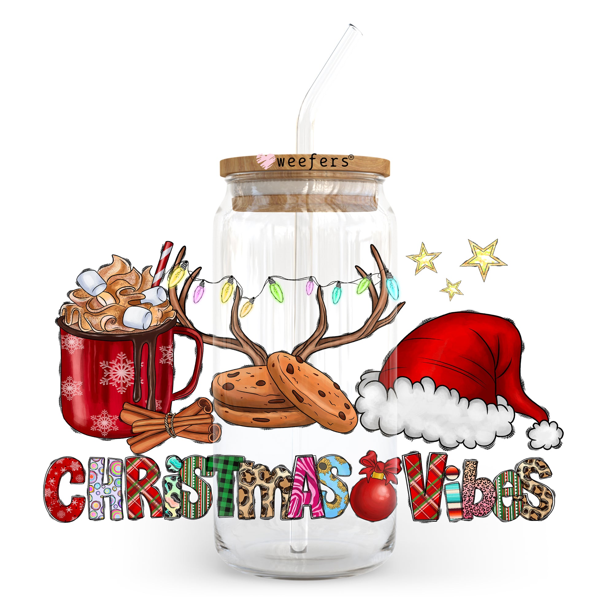 Christmas Vibes 20oz Libbey Glass Can, 34oz Hip Sip, 40oz Tumbler UV DTF or Sublimation Decal Transfer - Weefers