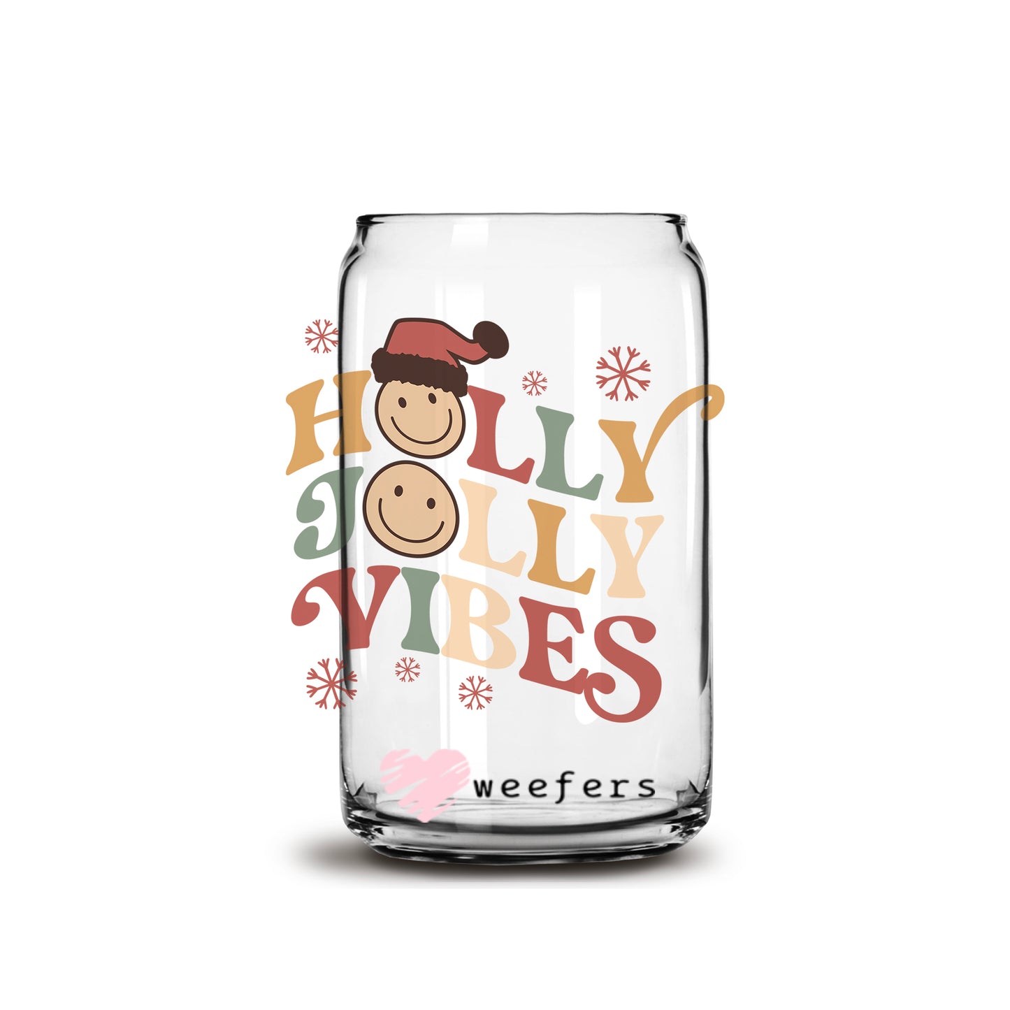 Holly Jolly Vibes Christmas 16oz Libbey Glass Can UV DTF or Sublimation Wrap - Decal - Weefers