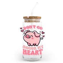 Load image into Gallery viewer, a glass jar with a straw in it that says, don&#39;t go bacon
