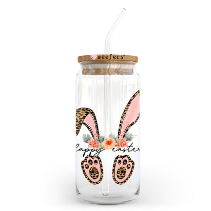 Happy Easter Leopard Bunny 20oz Libbey Glass Can UV DTF or Sublimation Wrap - Decal Transfer - Weefers