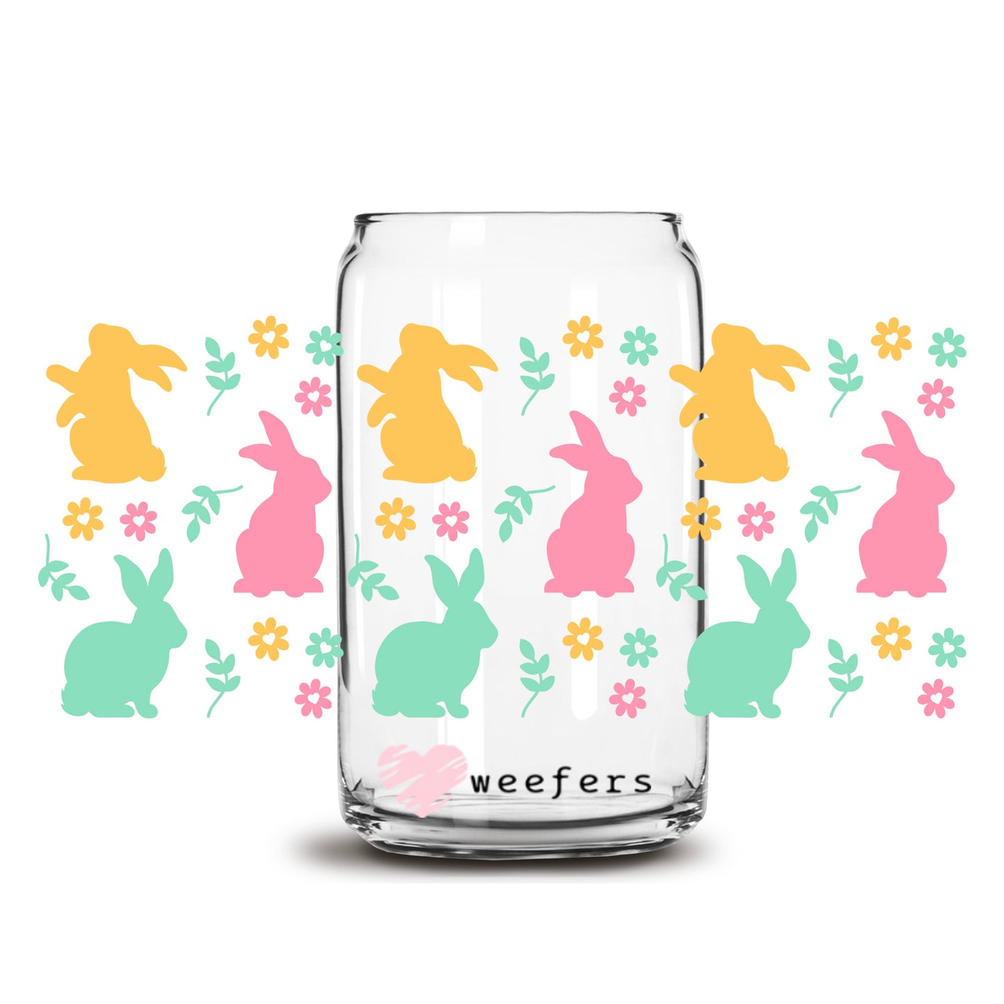 Colorful Easter Bunnies 16oz Libbey Glass Can UV DTF or Sublimation Cup Wrap - Decal Transfer - Weefers