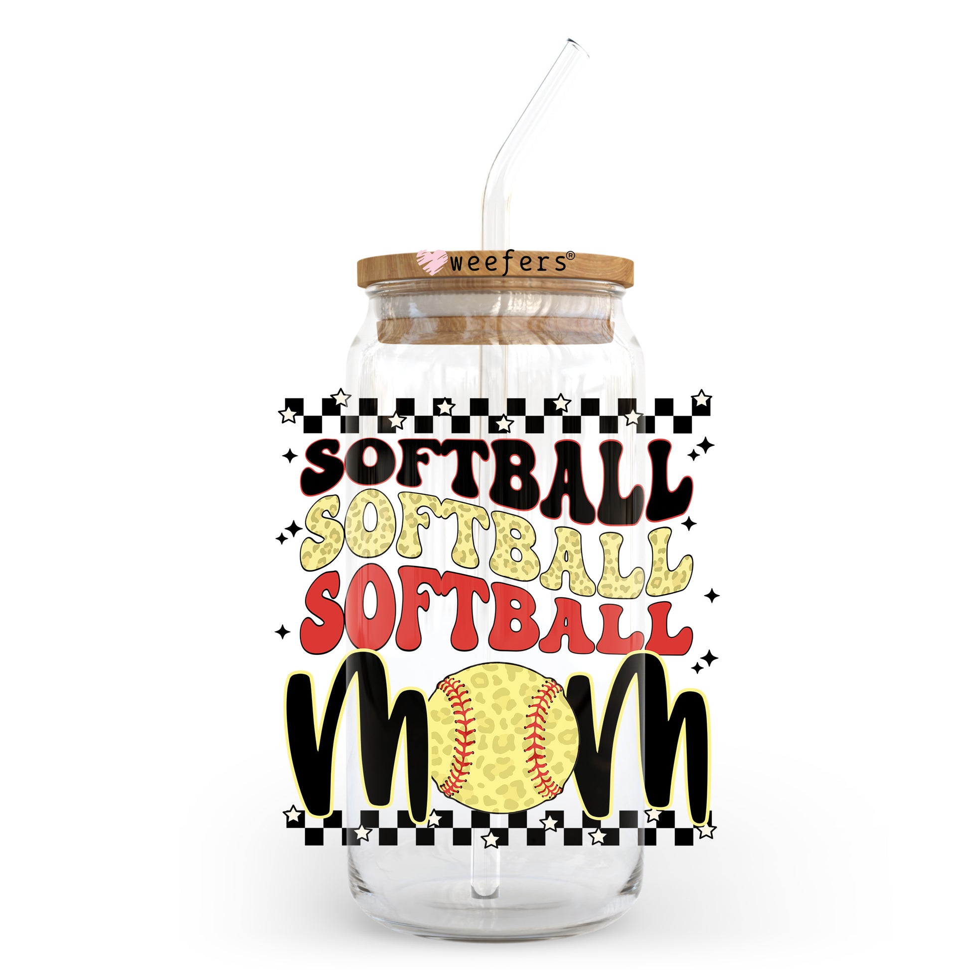 Softball Mom Stacked 20oz Libbey Glass Can UV DTF or Sublimation Wrap - Decal Transfer - Weefers