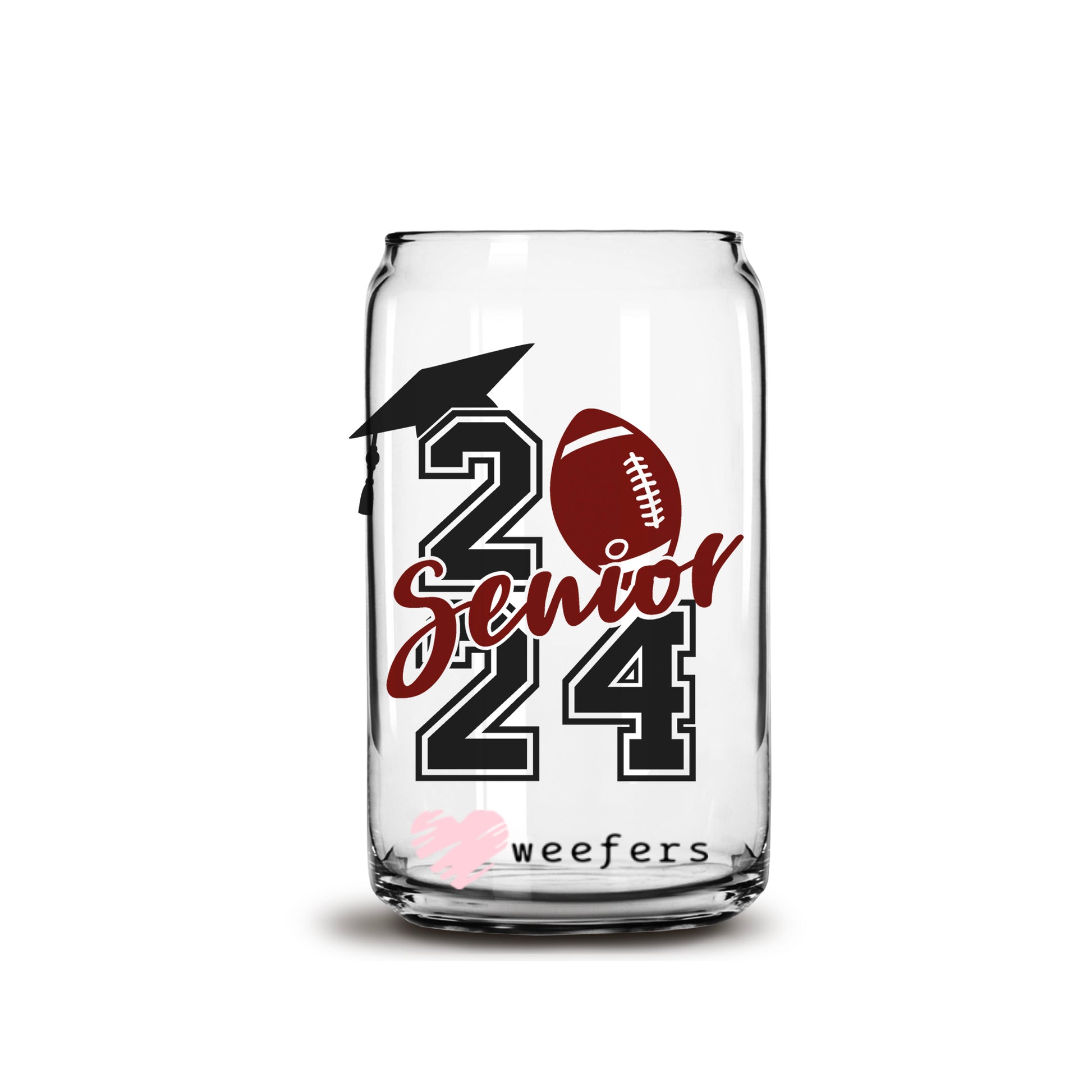 Senior 2024 Football Grad 16oz Libbey Glass Can UV DTF or Sublimation Wrap - Decal - Weefers