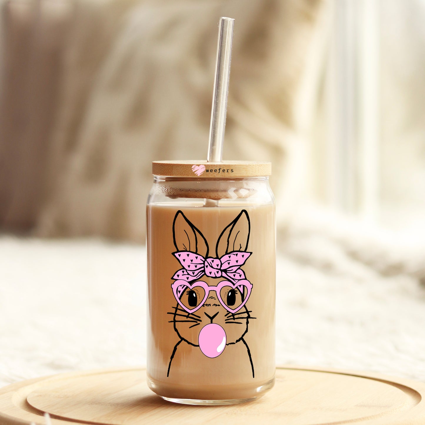 Bunny Bubble Gum 16oz Libbey Glass Can UV DTF or Sublimation Cup Wrap - Decal Transfer - Weefers