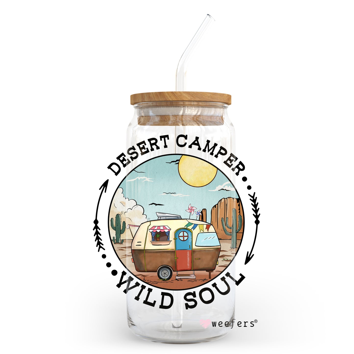 Desert Camper Wild Soul 20oz Libbey Glass Can, 34oz Hip Sip, 40oz Tumbler UV DTF or Sublimation Decal Transfer - Weefers