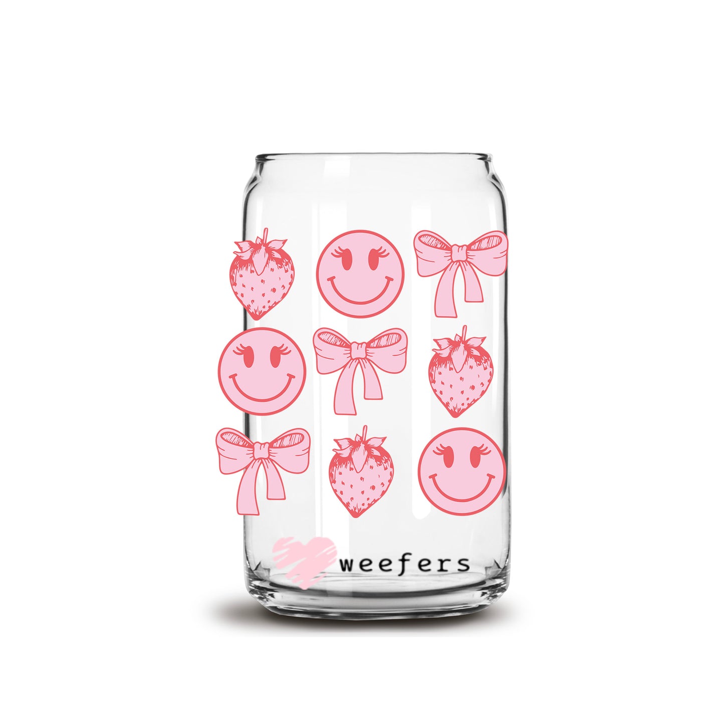 Coquette Hearts Smile Face 16oz Libbey Glass Can UV DTF or Sublimation Cup Wrap - Decal - Weefers