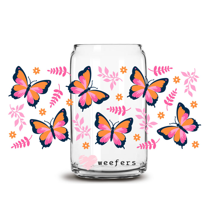 a glass jar with colorful butterflies on it