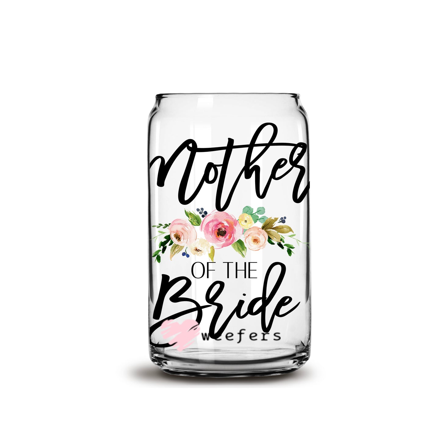 Mother of the Bride Blush Floral 16oz Libbey Glass Can UV DTF or Sublimation Wrap - Decal - Weefers