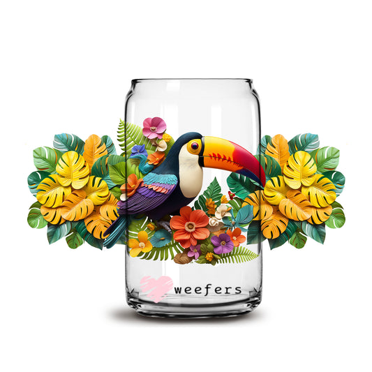 Colorful Toucan 16oz Libbey Glass Can UV DTF or Sublimation Cup Wrap - Decal Transfer - Weefers