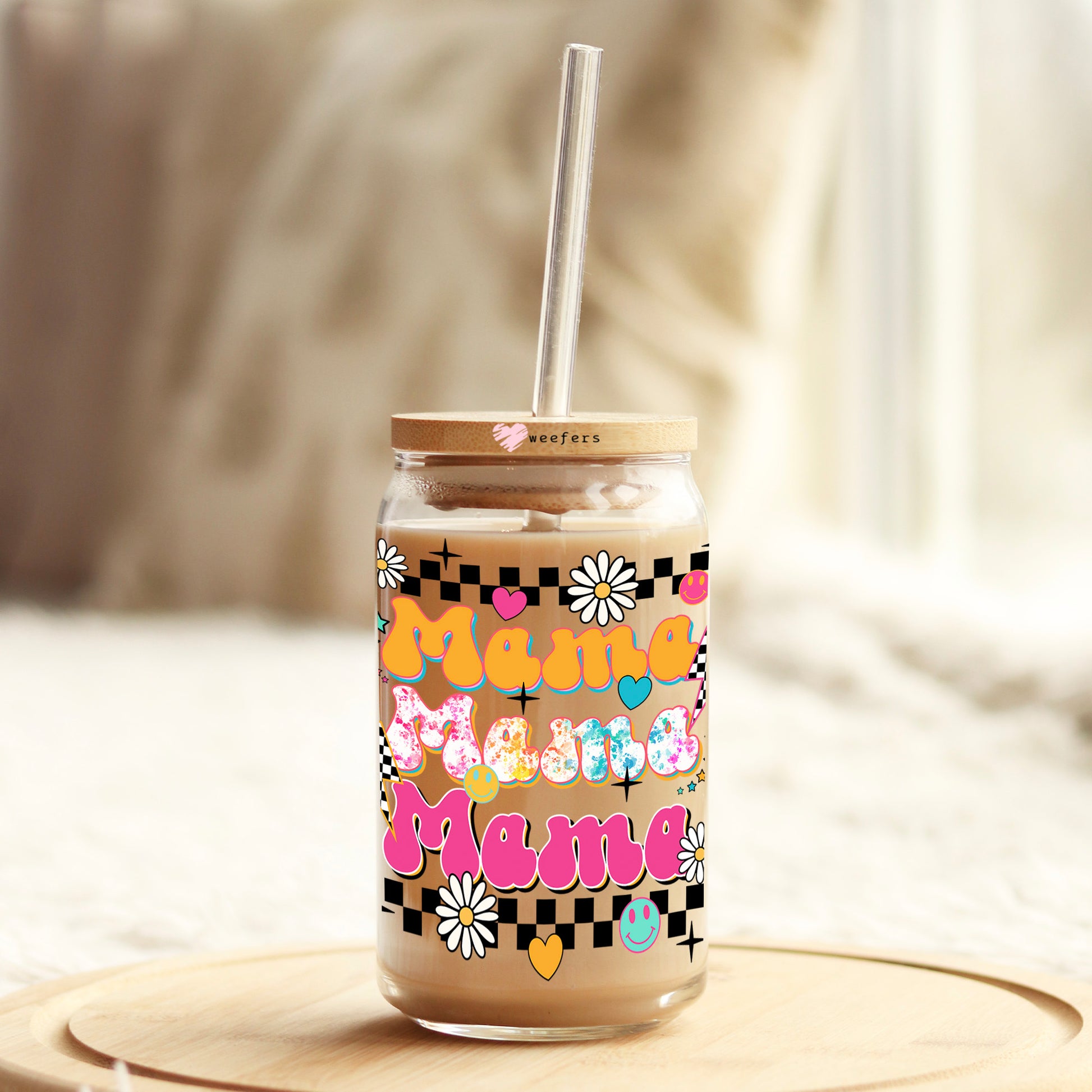 Mama Pink and Orange 16oz Libbey Glass Can UV DTF or Sublimation Cup Wrap - Decal Transfer - Weefers