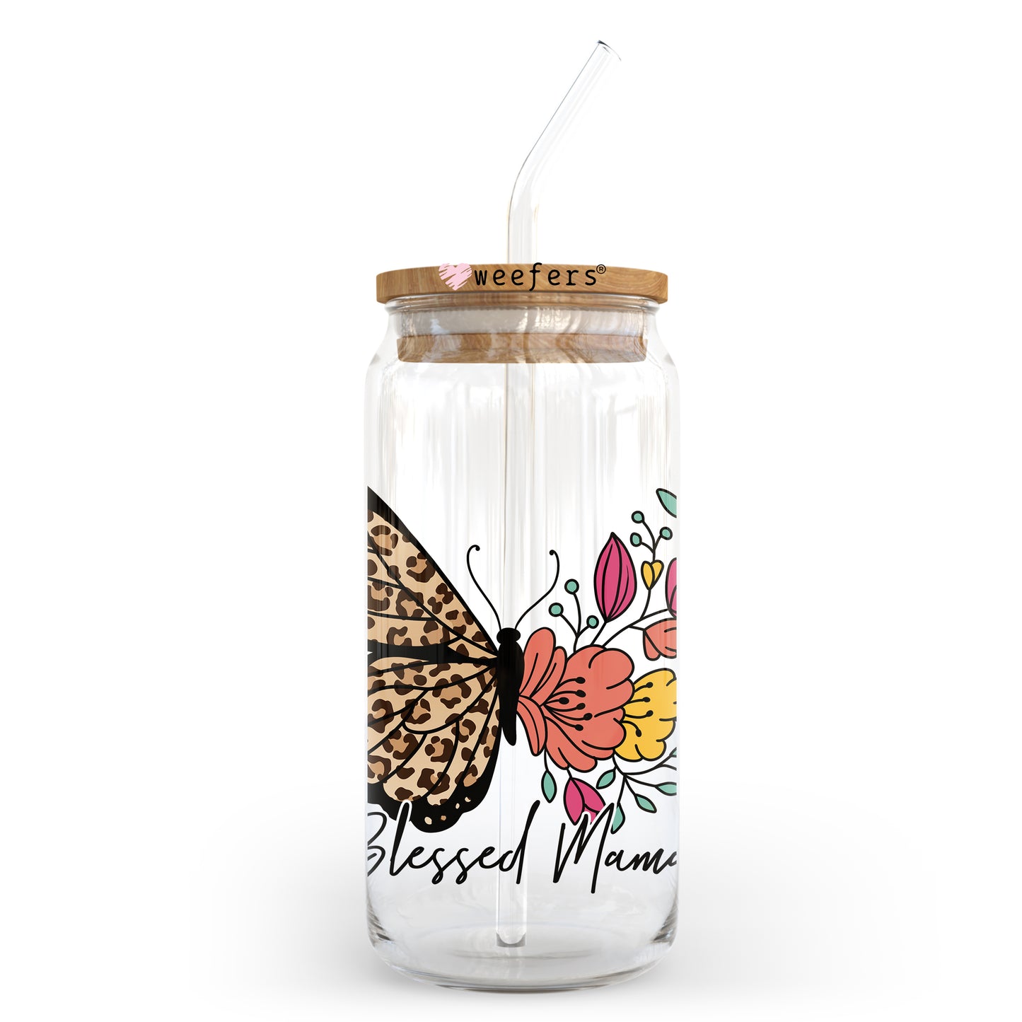 Blessed Mom Butterfly 20oz Libbey Glass Can UV DTF or Sublimation Wrap - Decal - Weefers