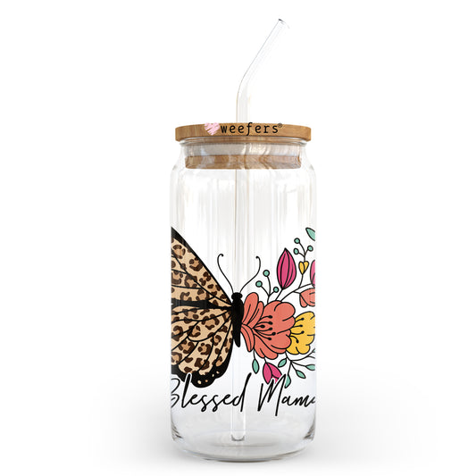 Blessed Mom Butterfly 20oz Libbey Glass Can UV DTF or Sublimation Wrap - Decal - Weefers